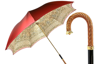 Luxurious baroque Italian umbrella – 24K gold handle UV protection front