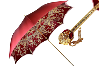 Luxury burgundy umbrella – 24K gold handle automatic open front