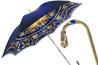 Luxury blue double canopy umbrella – Swarovski crystal handle front