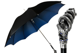 Double canopy silver snake handle luxury men's Italian umbrella front view