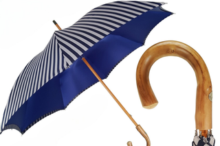 Men's double canopy blue striped wind resistant luxury Italian umbrella front view