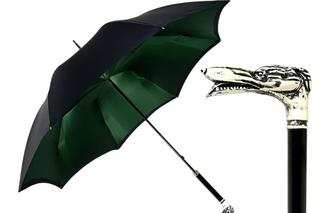 Men's double canopy black green dog handle luxury handmade Italian umbrella front