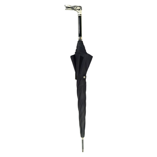 Men's double canopy black green dog handle luxury handmade Italian umbrella close-up
