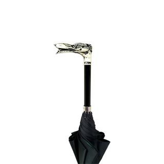 Men's double canopy black green dog handle luxury handmade Italian umbrella canopy