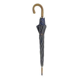 Men's double canopy grey blue striped jacquard chestnut handle Italian umbrella close-up