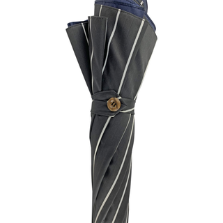Men's double canopy grey blue striped jacquard chestnut handle Italian umbrella detail