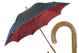 Men's double canopy navy jaquard steel ribs manual opening Italian umbrella front