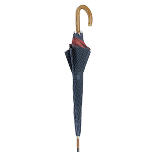 Men's double canopy navy jaquard steel ribs manual opening Italian umbrella close-up
