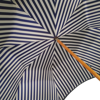 Double canopy blue striped satin men's Italian umbrella close-up
