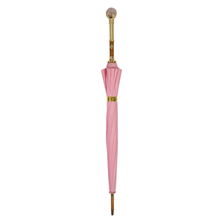 Pink luxury 24K gold handle genuine quartz stone Italian umbrella close-up