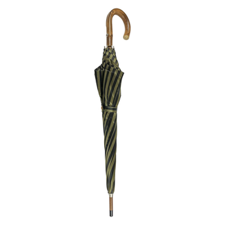 Classic green chestnut wood handle double cloth handcrafted Italian umbrella close-up