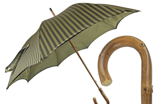Classic green chestnut wood handle double cloth handcrafted Italian umbrella front