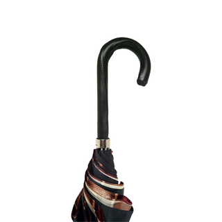 Handcrafted leather red cream striped black metal frame Italian umbrella canopy
