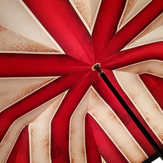 Handcrafted leather red cream striped black metal frame Italian umbrella top