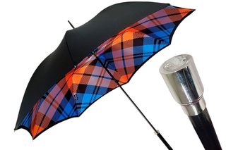 Luxury double canopy Italian satin Swarovski handle wind resistant umbrella front