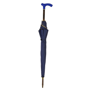 Designer blue leather handle beechwood shaft handcrafted Italian umbrella close-up