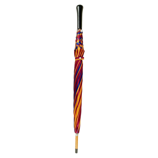 Handcrafted striped Italian satin leather handle wind resistant men's umbrella close-up