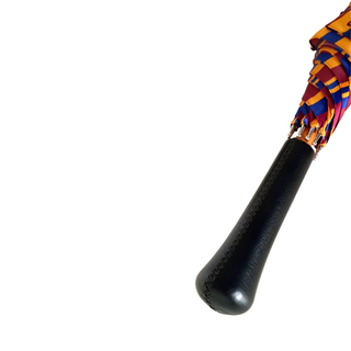 Handcrafted striped Italian satin leather handle wind resistant men's umbrella canopy