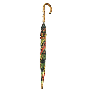 Italian men's luxury bamboo handle automatic wind resistant umbrella close-up