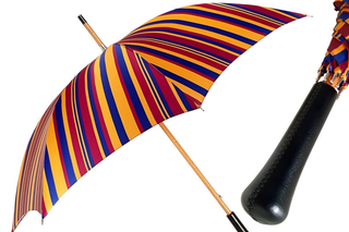 Handcrafted striped Italian satin leather handle wind resistant men's umbrella front
