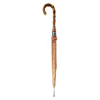 Luxury men's striped bamboo handle automatic polyester Italian umbrella close-up