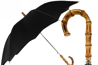 Automatic black men's silver frame Whanghee bamboo handle Italian umbrella front