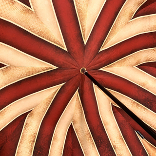 Handcrafted striped men's double canopy engraved wood handle Italian umbrella detail