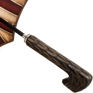 Handcrafted striped men's double canopy engraved wood handle Italian umbrella close-up