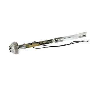 silver-plated long handle handmade Italian luxury shoehorn close-up