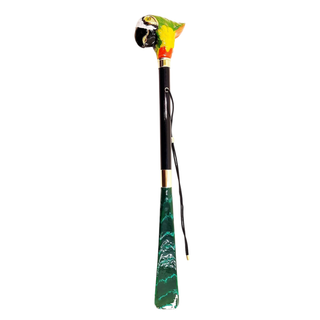 enamelled parrot handle golden accents handmade Italian luxury shoehorn side view