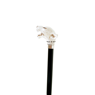 Swarovski ivory lacquer black wooden shaft handcrafted Italian walking cane side view