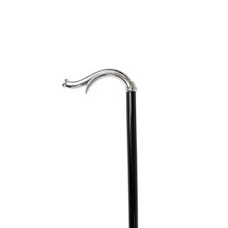 Silver plated black crystal handle handcrafted Italian walking cane close-up