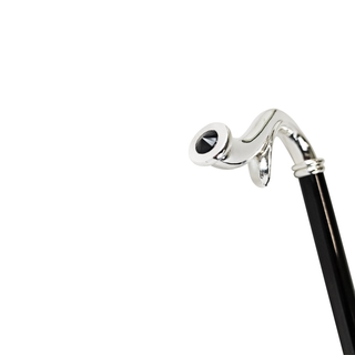 Silver plated black crystal handle handcrafted Italian walking cane detail