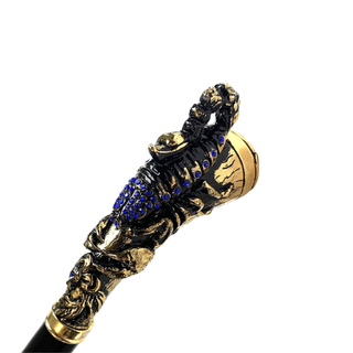Scorpion handle sapphire crystal black lacquered Italian luxury walking stick detail
