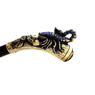 Scorpion handle sapphire crystal black lacquered Italian luxury walking stick side view