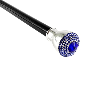 Sapphire silver knob elegant handmade Italian walking stick close-up