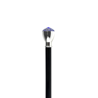 Sapphire silver knob elegant handmade Italian walking stick side view