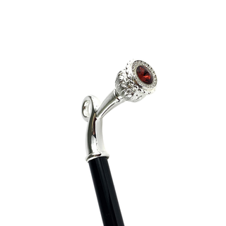 Silver plated red crystal accent handcrafted Italian walking stick side view