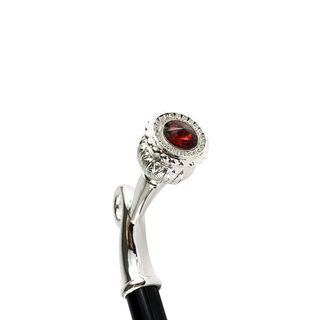 Silver plated red crystal accent handcrafted Italian walking stick detail