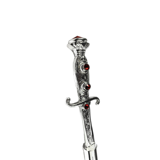 Silver plated sword handle black lacquered shaft handmade Italian walking stick detail