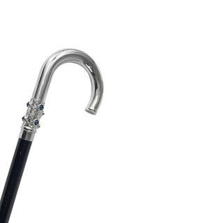 Blue crystal handle silver plated tip handcrafted Italian walking stick side view