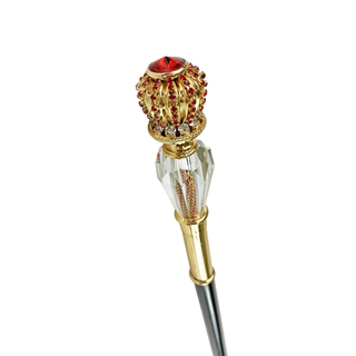 Red crystal black beechwood handmade Italian walking stick side view