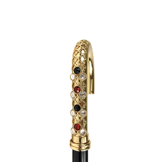 Gold plated filigree Swarovski handle handmade Italian walking stick side view