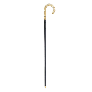 Gold plated bamboo style black beechwood handcrafted Italian walking stick side view