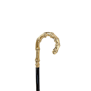 Gold plated bamboo style black beechwood handcrafted Italian walking stick detail
