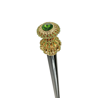 Milord style emerald crystal 24K gold tip handmade Italian luxury walking stick side view