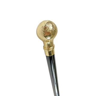 Gold plated 24K ceremonial knob handcrafted Italian walking stick side view