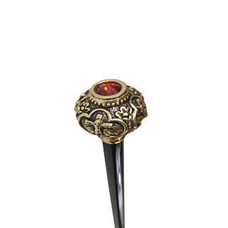 24K gold knob red crystal handmade Italian designer luxury walking stick back view