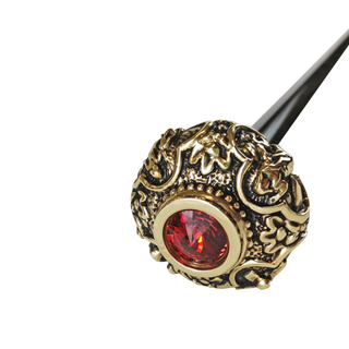 24K gold knob red crystal handmade Italian designer luxury walking stick side view
