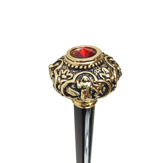 24K gold knob red crystal handmade Italian designer luxury walking stick top view